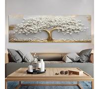 Art mural sur toile vintage rustique avec arbre à fleurs dorées - 12x36 pouces Affiche non encadrée - Idée cadeau pour la décoration de la maison et du bureau pour salon, chambre, cuisine et café