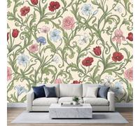 Art Nouveau Classique Papier Peint Panoramique Intissé 200L x 140H cm, Campagne Rustique Traditionnel Floral Vigne Fresque Murale Design pour Chambre Bureau - Beige Clair Papier Peint Panoramique
