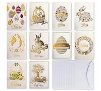 Art Nuvo Lot exclusif de 10 feuilles de papier de Pâques différentes fabriquées à partir de papier élégant avec inserts colorés et enveloppes de 120 x 170 mm