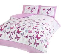 Art Parure de lit Simple Motif Papillons Rose et Blanc, Coton et Polyester., Rose, Simple