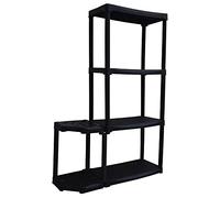 Etagère de Rangement 4 niveaux + Porte-Balai Noir Polypropylène Résistant Garage Buanderie Art Plast