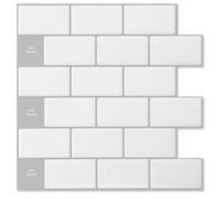 Art3d Dalles de carrelage murales 3D autocollantes, style carreaux de métro, 30 x 30 cm, blanc avec joints gris, lot de 10 - Dalles de céramique adhésives texturées plus épaisses pour cuisine, salle d