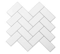 Art3d Lot de 10 Autocollant mural 3D - Pour carrelage à chevrons - Pour cuisine, salle de bain - Étanche - Blanc avec joint gris - Plus épais