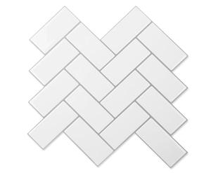 Art3d Lot de 10 Autocollant mural 3D - Pour carrelage à chevrons - Pour cuisine, salle de bain - Étanche - Blanc avec joint gris - Plus épais