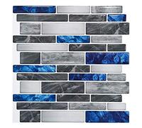 Art3d Lot de 10 feuilles Carrelage Autocollant Bleu Imitation Marbre,Crédence Adhésive cuisine,Sticker Mural Salle de bain en Vinyle,30x 30cm