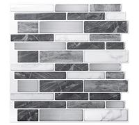 Art3d Lot de 10 pièces,Carrelage Autocollant Mural,Crédence Adhésive Noir et Gris avec Motif Marbre pour Cuisine Salle de bains,Effet mosaique,30x30cm