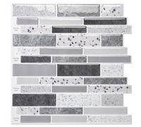 Art3dwallpanels Lot de 10 feuilles d'autocollants à décoller et à coller pour carrelage de dosseret pour dosseret de cuisine, motif pierre, 30,5 x 30,5 cm, gris