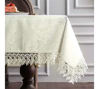 ARTABLE Nappe rectangulaire de en macramé en Polyester résistant aux Taches brodé rectangulaire pour Mariage, Vacances, Longues Tables de dîner 60" x 84" Ivoire