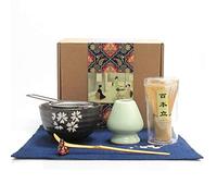 Artcome japonais Matcha Fouet Matcha Cuillère Traditionnelle, Bol à Matcha, Porte-fouet en céramique, Kit de cérémonie de matcha fait à la main pour cérémonie de thé japonais traditionnel (7 pièces)