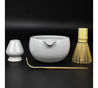 Artcome Kit complet de cérémonie de thé matcha 4 pièces - Bol, fouet, porte-fouet, cuillère à thé - pour Usucha, koicha et latte matcha (blanc)
