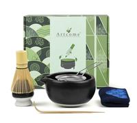 Artcome Kit complet de cérémonie de thé matcha 7 pièces - Bol avec bec verseur, fouet, cuillère, passoire pour faire Usucha, koicha et latte (noir)