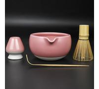 Artcome Kit complet de cérémonie du thé matcha - Bol, fouet, porte-fouet, cuillère à thé - pour Usucha, koicha, matcha latte (rose)