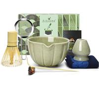 Artcome Service à thé matcha japonais 7 pièces - Bol à matcha avec bec verseur, fouet à matcha, cuillère à thé, porte-fouet, kit de cérémonie matcha fait à la main pour cérémonie du thé japonais, vert