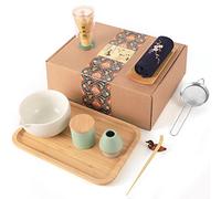 Artcome Service à thé matcha japonais, bol à matcha avec bec verseur, plateau à thé, fouet à matcha, porte-fouet en céramique, panier à poudre matcha, kit de cérémonie de matcha fait à la main pour