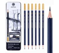 Artea Lot de 6 crayons à croquis dans une boîte métallique 3B 2B B HB H 2H - Crayons d'artistes certifiés FSC pour dessin, gribouillage, dessin et illustrations