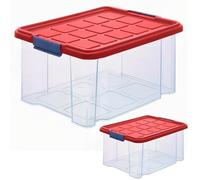 ARTECSIS® Lot de 2 boîtes de rangement 15 L avec couvercle, rouges et empilables - 40 x 29 x 21 cm