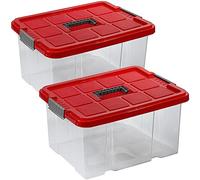 ARTECSIS® Lot de 2 boîtes de rangement 27 L avec couvercle, rouges et empilables - 44 x 35 x 24 cm