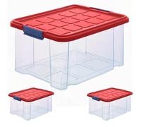 ARTECSIS® Lot de 3 boîtes de rangement 15 L avec couvercle, rouges et empilables - 40 x 29 x 21 cm