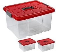 ARTECSIS® Lot de 3 boîtes de rangement 27 L avec couvercle, rouges et empilables - 44 x 35 x 24 cm