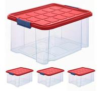 ARTECSIS® Lot de 4 boîtes de rangement 15 L avec couvercle, rouges et empilables - 40 x 29 x 21 cm
