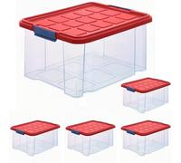 ARTECSIS® Lot de 5 boîtes de rangement 15 L avec couvercle, rouges et empilables - 40 x 29 x 21 cm