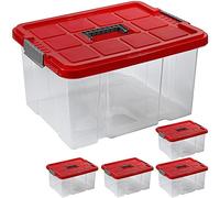 ARTECSIS® Lot de 5 boîtes de rangement 27 L avec couvercle, rouges et empilables - 44 x 35 x 24 cm