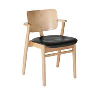 artek Chaise de Table à Manger Domus Bouleau M. Siège Rembourré en Cuir Noir
