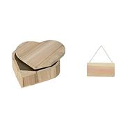 Artemio Boite en Bois Coeur avec Couvercle Pivotant, Beige, 15 x 4 x 13 cm & 14001218 Plaque en Bois à Suspendre et à Décorer 21 x 1 x 11 cm