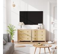 ARTEMOTUS Commode en Bois Effet chêne avec cannage rotin, tiroirs Profonds, Anti-basculement, Compatible Robot aspirateur, Rangement Chambre/Dressing/Salon/entrée - 3 tiroirs - Couleur Bois
