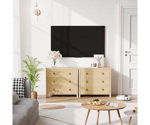 ARTEMOTUS Commode en Bois Effet chêne avec cannage rotin, tiroirs Profonds, Anti-basculement, Compatible Robot aspirateur, Rangement Chambre/Dressing/Salon/entrée - 3 tiroirs - Couleur Bois