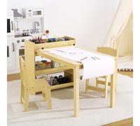 ARTEMOTUS Ensemble Table d’activités Enfant en Bois + 2 chaises - Table de Dessin/écriture & Loisirs créatifs - Étagères de Rangement, dérouleur de Papier, Surface Facile à Nettoyer, pour Tout-Petits