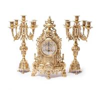 Arterameferro Triptyque horloge baroque en laiton poli avec candélabres françaises pour console