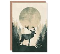 Artery8 Birthday Card Stag by Full Moon Abstract Forest Woodland For Him Man Male Dad Brother Son Papa Grandad Greeting Card