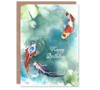 Artery8 Carte d'anniversaire Happy Birthday avec carpes koï japonaises et lys