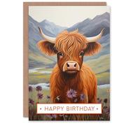 Artery8 Carte d'anniversaire Happy Birthday - Vache des Highlands en Écosse bruyère
