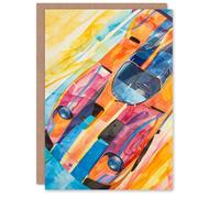 Artery8 Colourful Race Car Bright Watercolour Painting For Him Man Birthday Card