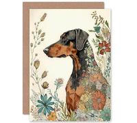 Artery8 Doberman Dog with Spring Flowers Colourful Watercolour Illustration Art Birthday Sealed Greeting Card Plus Envelope Blank inside