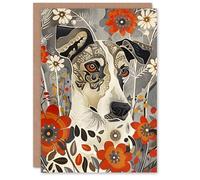 Artery8 Dog Lover Pet Portrait Flowers Floral Folk Art Blank For Him Or Her Art Birthday Card