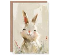 Artery8 Greeting Card Cute Smiling Bunny Rabbit Happy Baby Animal For Child Kids Birthday Card
