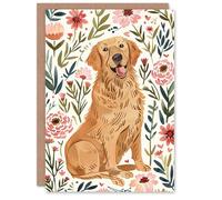 Artery8 Happy Golden Retriever and Pink Flowers Dog Lover For Her Woman Birthday Card