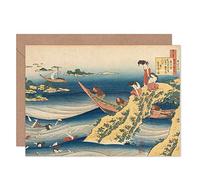 Artery8 Hokusai Pearl Diver Sea Boats Japanese Painting Fine Art Greeting Card Plus Envelope Blank Inside Bateaux Japonais La peinture