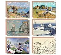 Artery8 Hokusai Van Gogh Seurat Monet Renoir Landscape Flower Mixed Fine Art Greeting Card Pack of 6 Paysage Fleur
