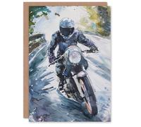 Artery8 Motorcyclist Motorbike Ride Watercolour Painting Blank For Him Or Her Art Birthday Card