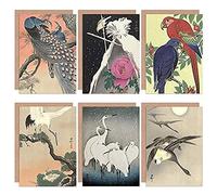 Artery8 Ohara Koson Japanese Geese Egrets Crane Parrot Bluechat Peacocks Fine Art Greeting Card Pack of 6 Japonais Perroquet Bleu