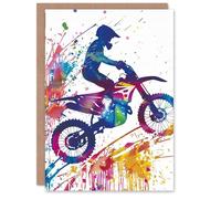 Artery8 Rainbow Paint Splat Dirtbike Sport Motorcycle For Him Man Birthday Card