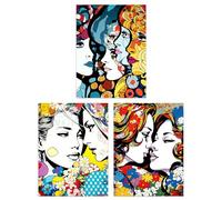 Artery8 Set of 3 LGBTQ+ Love Vibrant Pop Art Paintings Lesbian Couple Floral Portraits Unframed Wall Art Living Room Poster Prints Pack