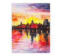 Artery8 Vibrant Liverpool City Waterfront Sunset Painting Living Room Large Wall Art Poster Print Thick Paper 18X24 Inch