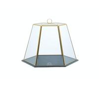 Artesà Dôme à Fromage/Gâteau en Verre Géométrique avec Plateau de Service en Ardoise, 31 X 27,5 X 25 cm (12" X 11" X 10") - Effet Laiton, Brass-Effect