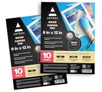ARTEZA Bloc de papier à dessin 22.8x30.4 cm, 2 pack, 20 feuilles à dessin, 100% coton, apprêté avec du Gesso sans acide, bloc de feuille à peinture pour l'acrylique ou l'huile, idéal pour la peinture