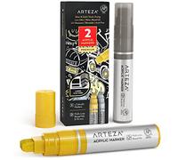 ARTEZA Feutres Indélébiles à Pointe Large, Lot de 2, Argent et Or, Marqueurs Metalliques pour Peinture, Ligne de 5-15 mm, Stylos Acryliques Résistants aux UV pour Fournitures Artistiques